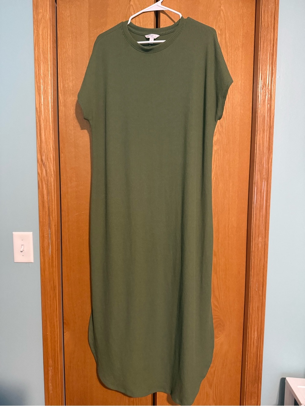 Olive Green Ribbed Midi Dress - Women